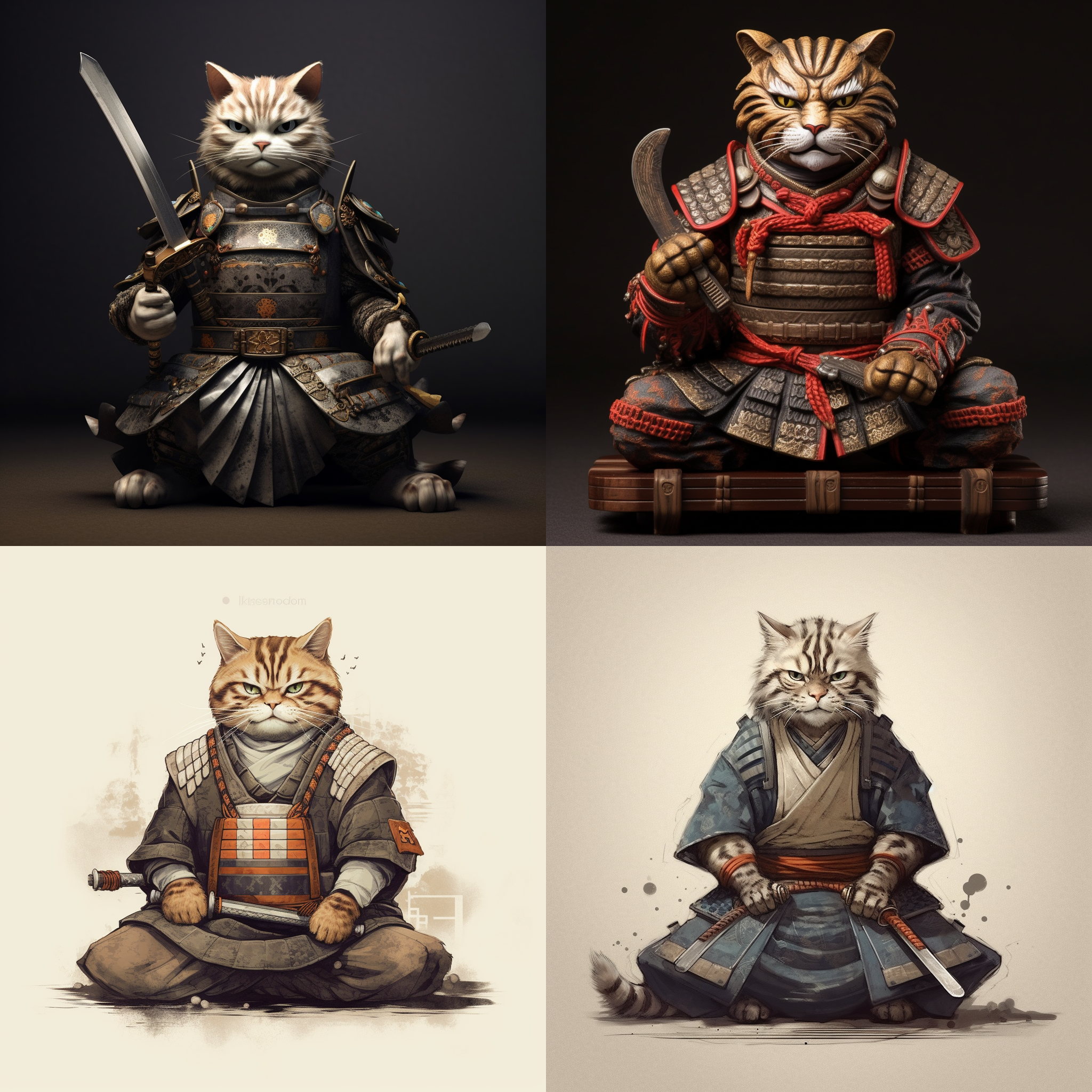 穿着日本武士铠甲的猫