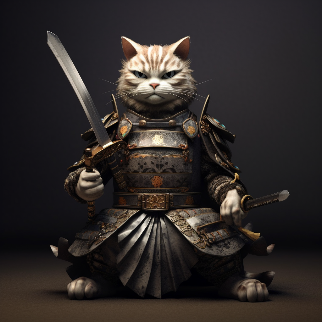 穿着日本武士铠甲的猫-ai魔法师